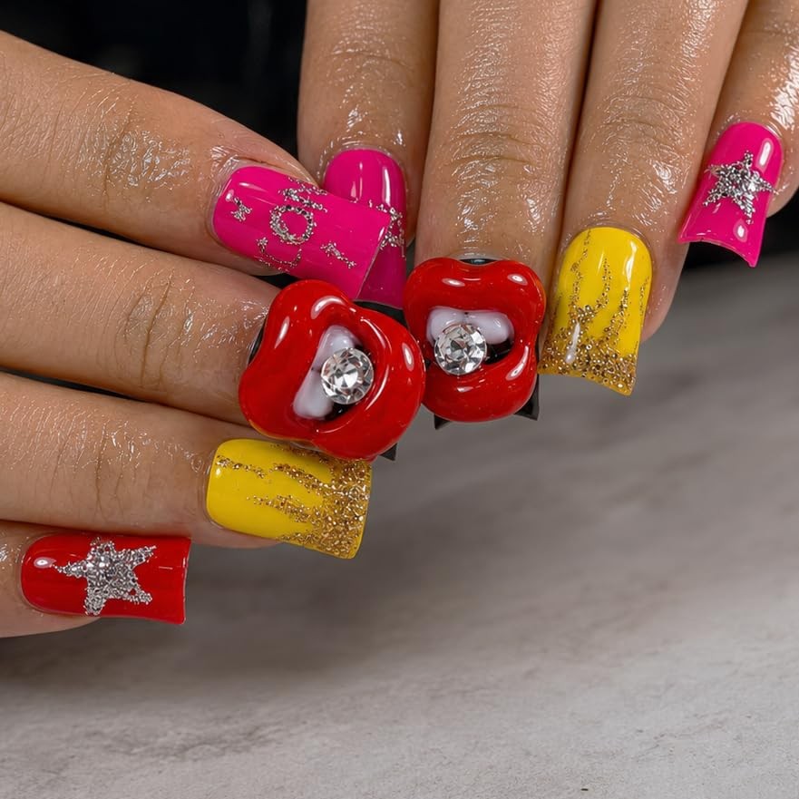 IntoVibes 10 Pieces Luxury Acrylic Press On Nails Short Handmade Duck Nails, …