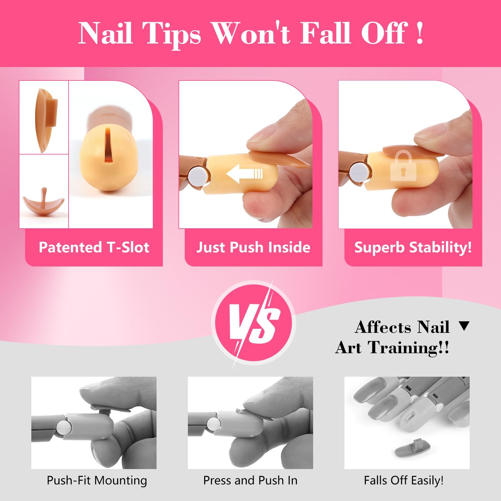 Practice Fingers Hand Acrylic Nails: 3PCS Fake to 10Cm*8Cm*6Cm, Brown