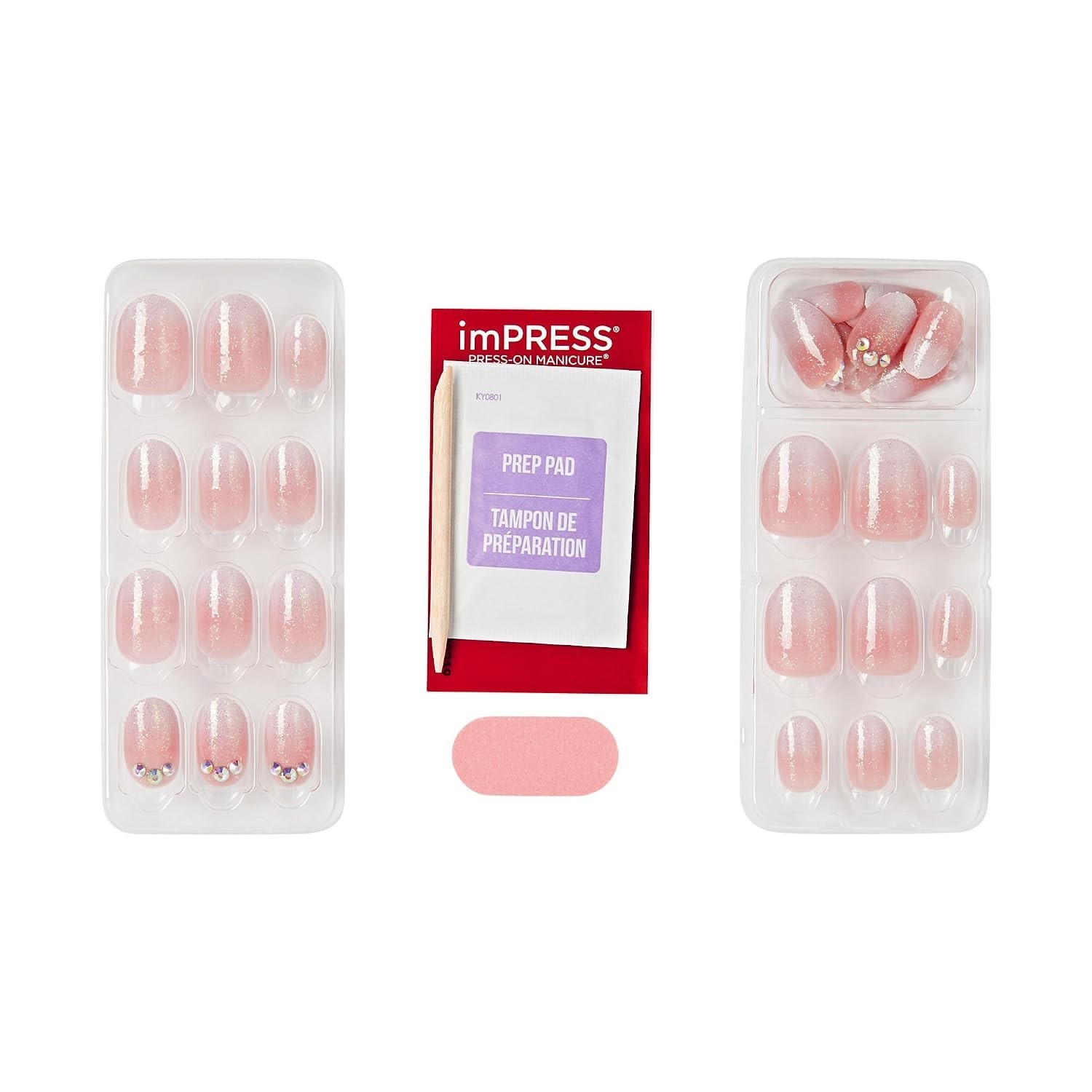 No Glue Mani Press On Nails, Design, ‘Even Better’, Pink, Short Size, Oval Sh…