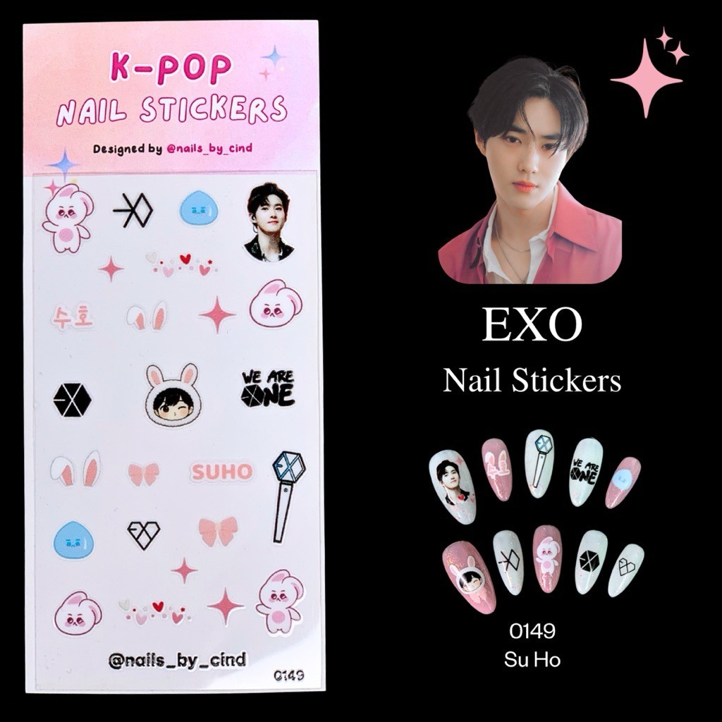 EXO KPOP NAIL STICKER FAN MADE KOREA KAI D.O LAY CHEONYEOL SUHO BAEKHYUN I Z10