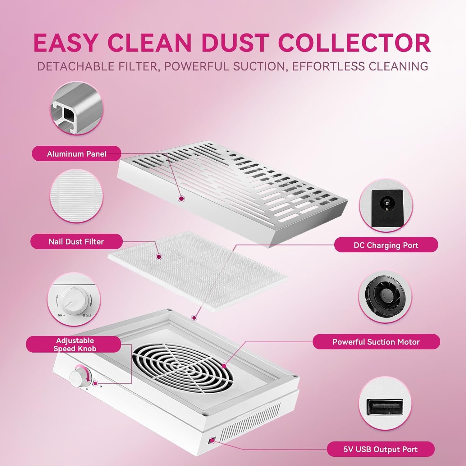 Nail Dust Collector Rechargeable White