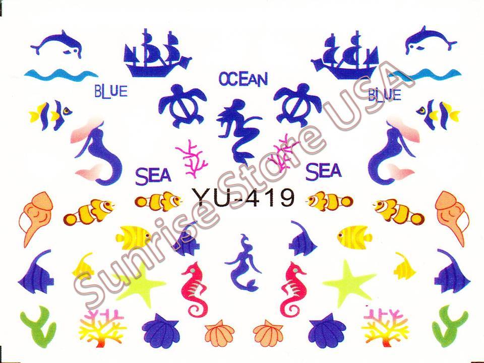 Nail Sticker Water Transfer Palm Tree Hawaii Anchor Fruit Flower Flag Bird Beach