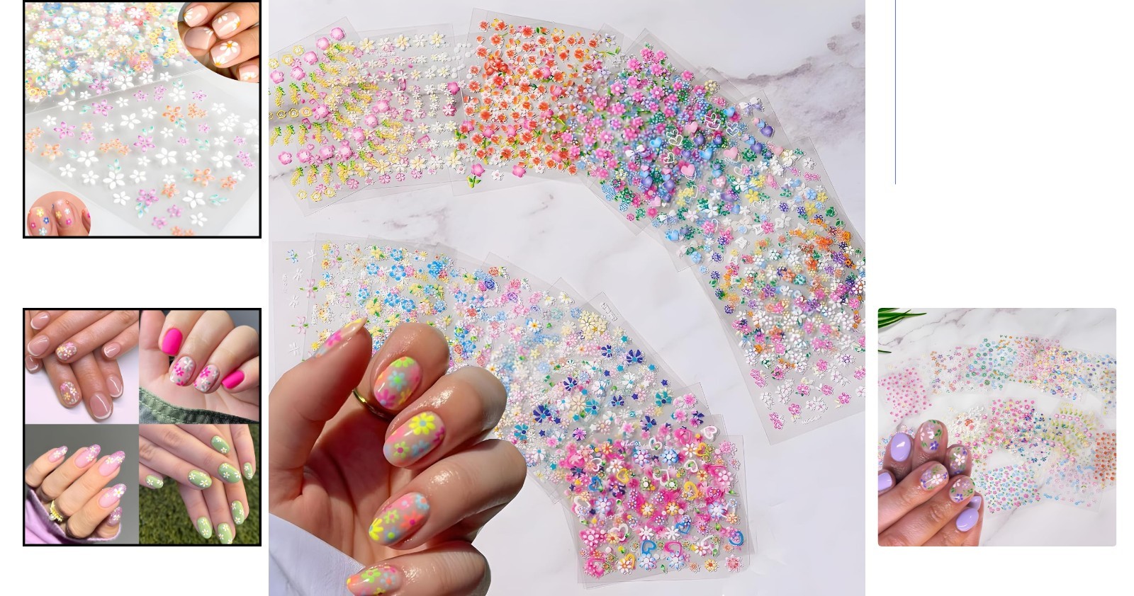 Vibrant 3D Daisy and Heart Nail Stickers – 30 Sheets for Creative Nail Art