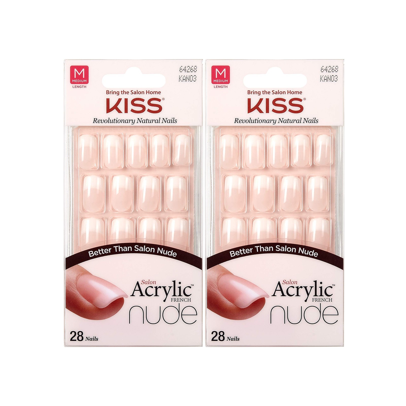 Salon Acrylic Nude French 28 Count Medium Length Flat (Pack of 2)