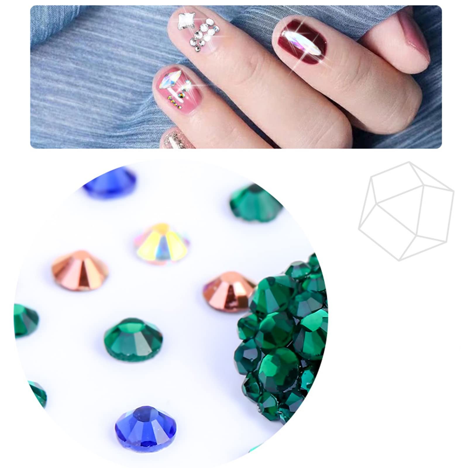 1728PCS Nail Art Rhinestone Dark Blue Glitter Diamend Gems 3D Tips DIY Decora…