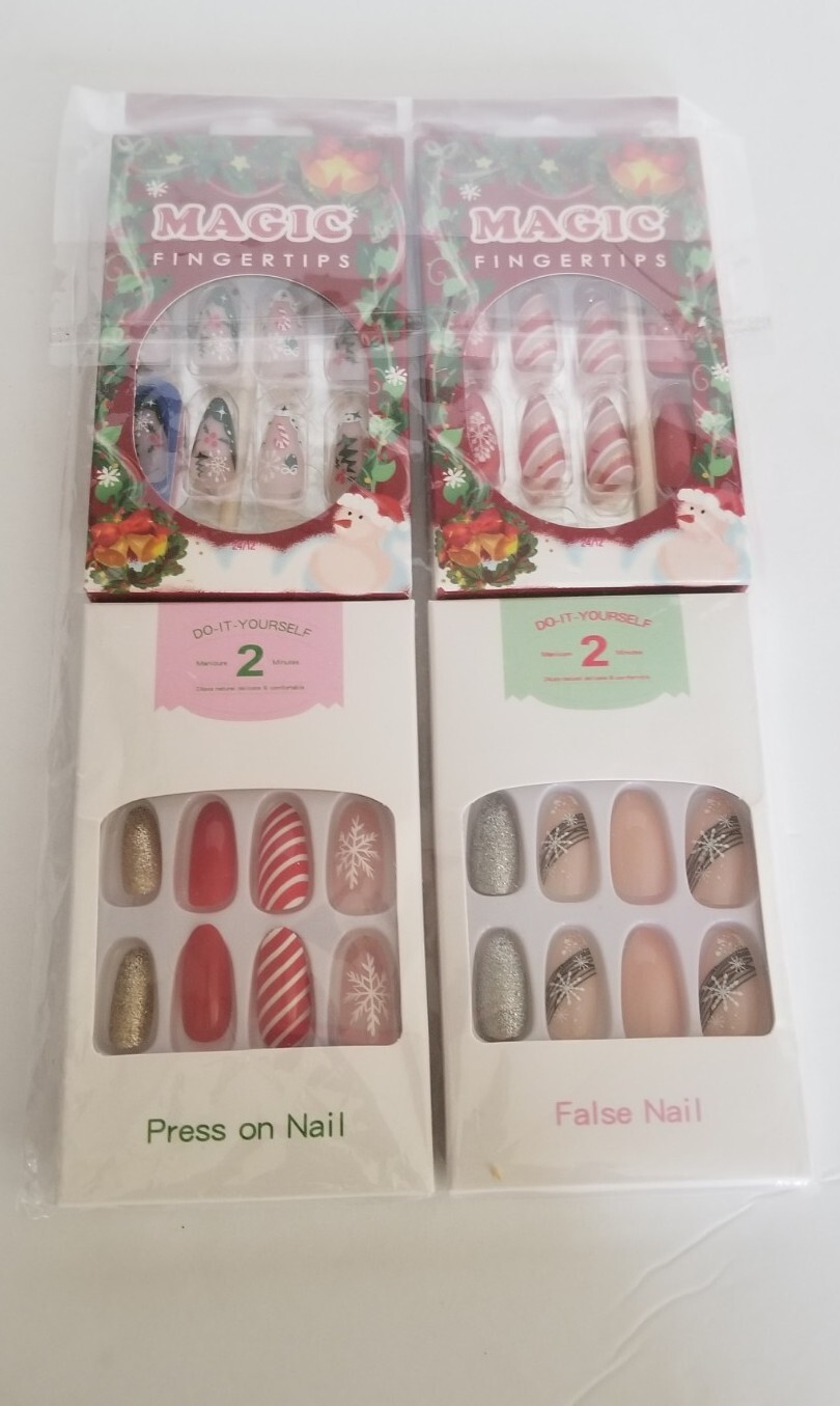 Lot Of 4 Press On Nails. Do it yourself Easy to Apply 24 Pieces Each Fun Colors