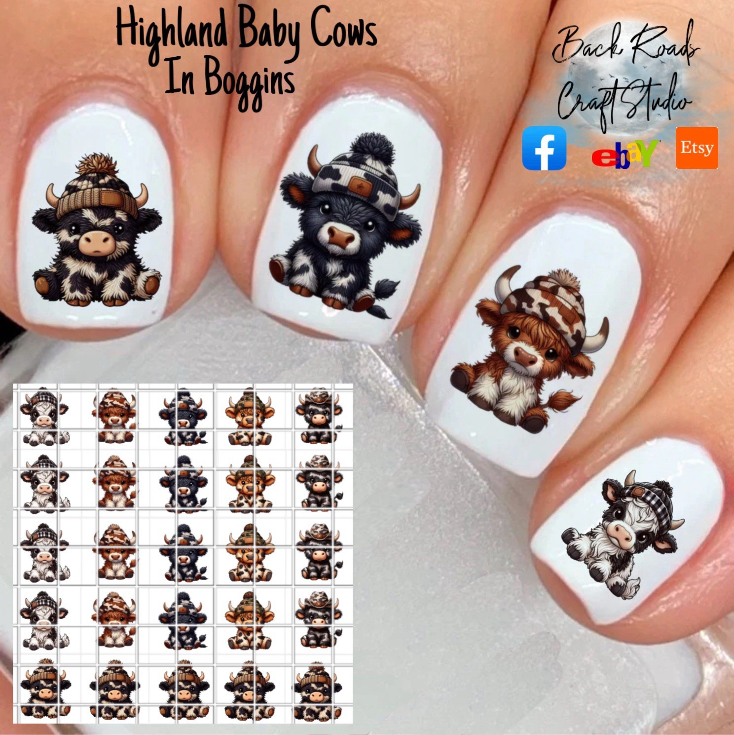 Highland Baby Cows Boggins Waterslide Nail Decals Set Of 50 Instructions & Bonus