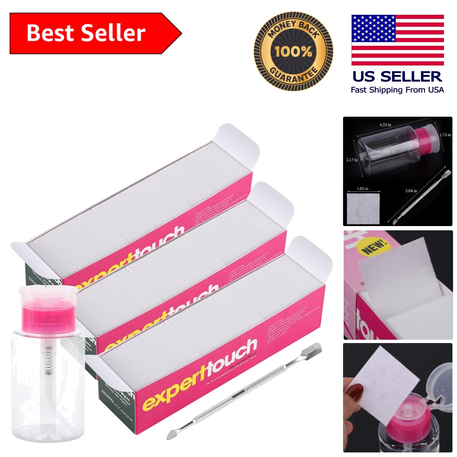 960 Alcohol-Free Lint-Free Nail Wipes with Pump Dispenser and Cuticle Pusher
