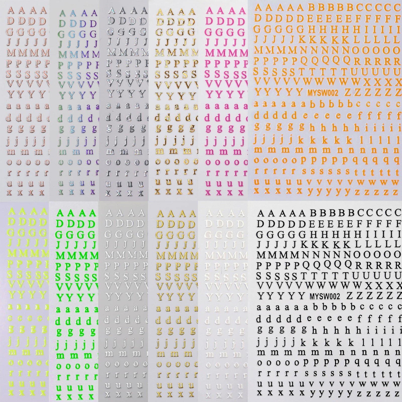 12 Sheets Letters Nail Art Stickers English Alphabet Nail Decals 3D Self-Adhesiv