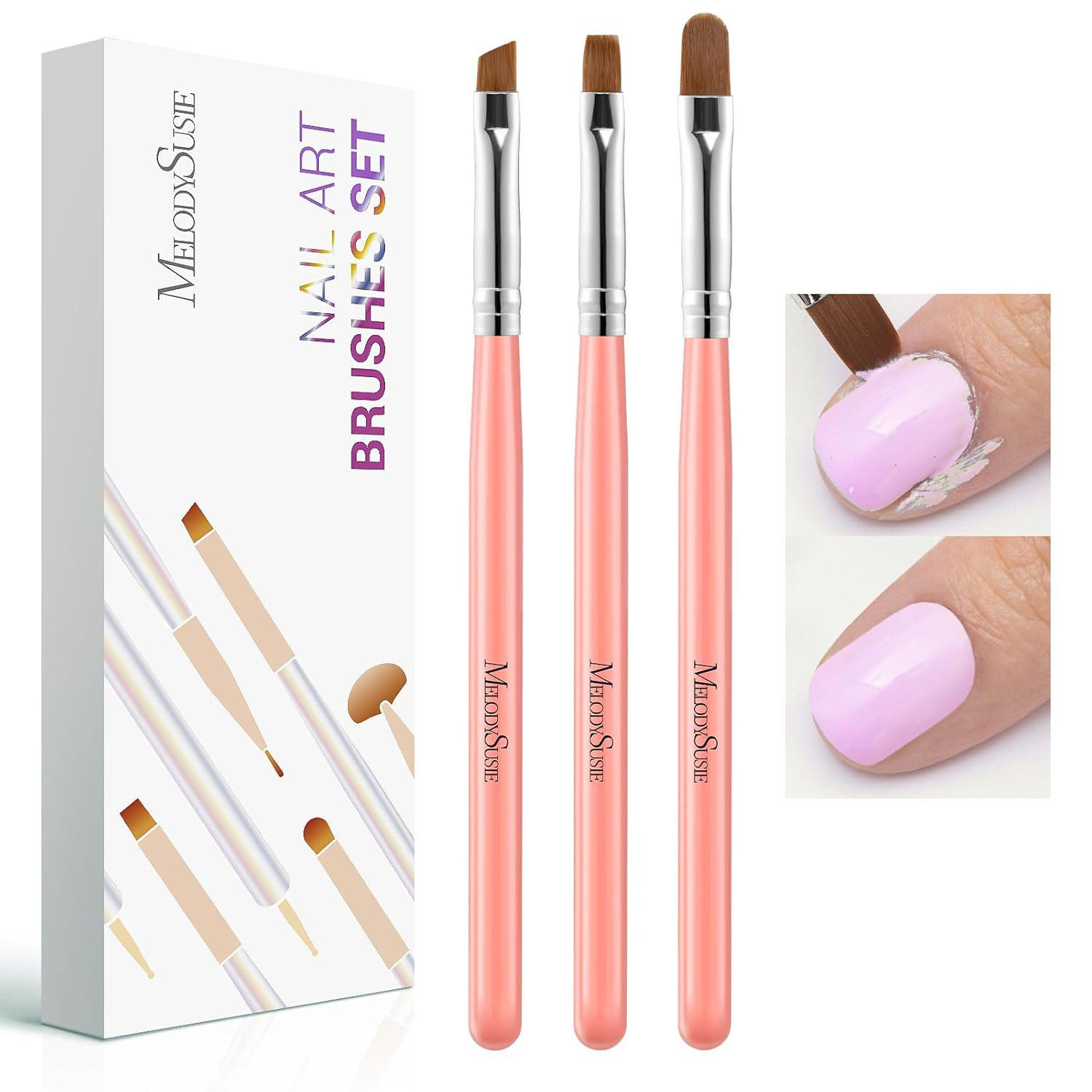 3-Piece Acrylic Nail Brush Set – Sizes 8/10/14, Professional Nail Art Tool for A