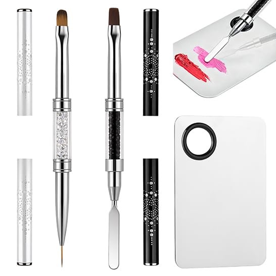 Double Ended Nail Builder Brush and Palette Set,French Tip Brushes Hard ,Flat…