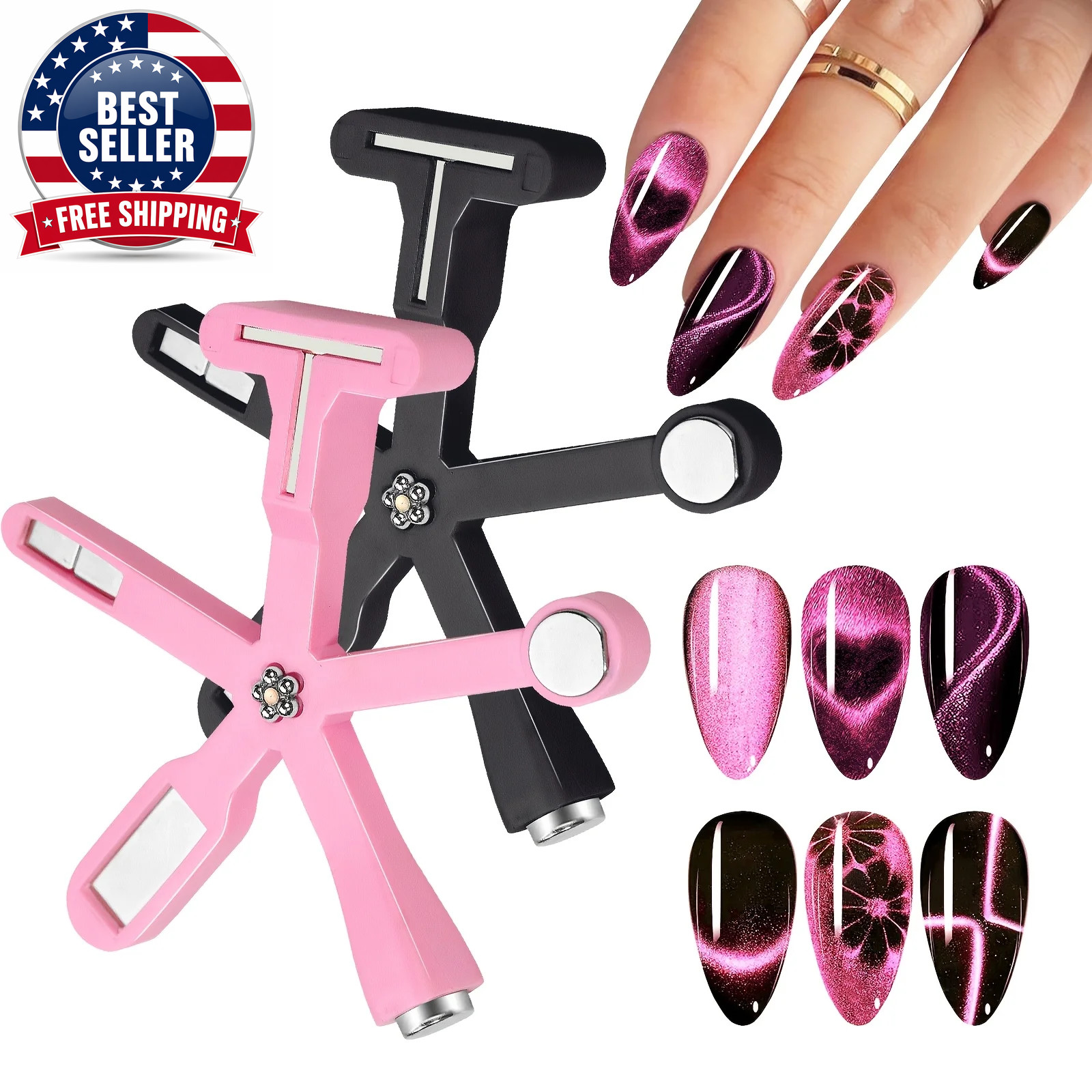 6In1 Nail Magnet 3D Cat Eye Effect Side Light Half Moon Daisy Flower French Nail