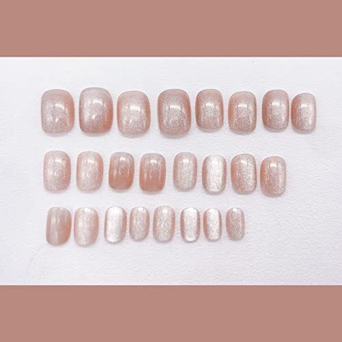 Square Press on Nails Short Fake Nails Press ons Cat Eye Glue on 320 Cateye
