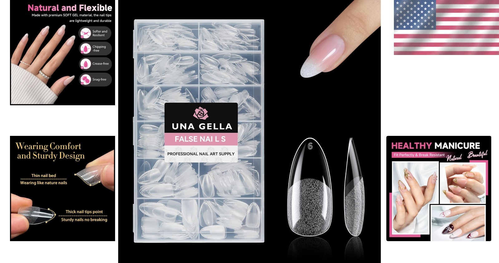 UNA GELLA Almond Gel Nail Tips 504PCS, Medium Clear Full Cover Soft Press On
