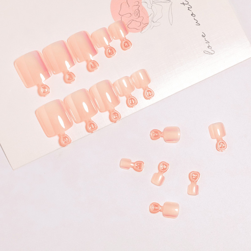 48pcs Short Square Toe Press on Nails, Pink Aurora Ombre Mirror Gloss Nails