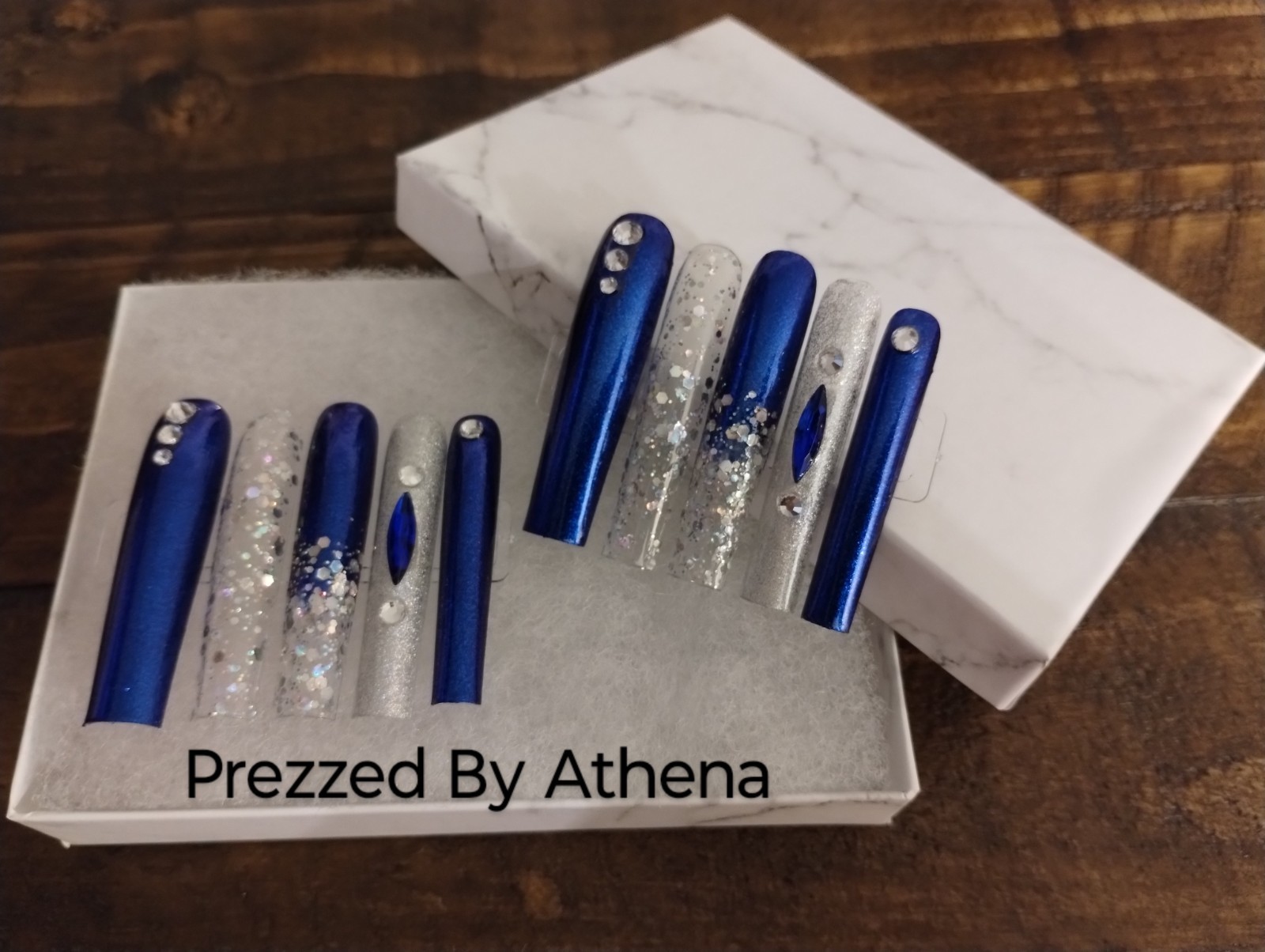 Luxury Handmade Press-On Nails I Reusable I Midnight Blues I Square Shape l 3XL