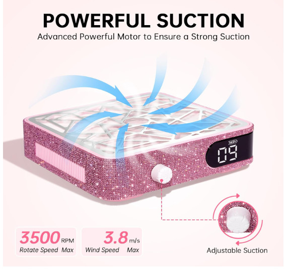Aspirador de polvo para uñas acrílicas, potente succión profesional, diseño rosa