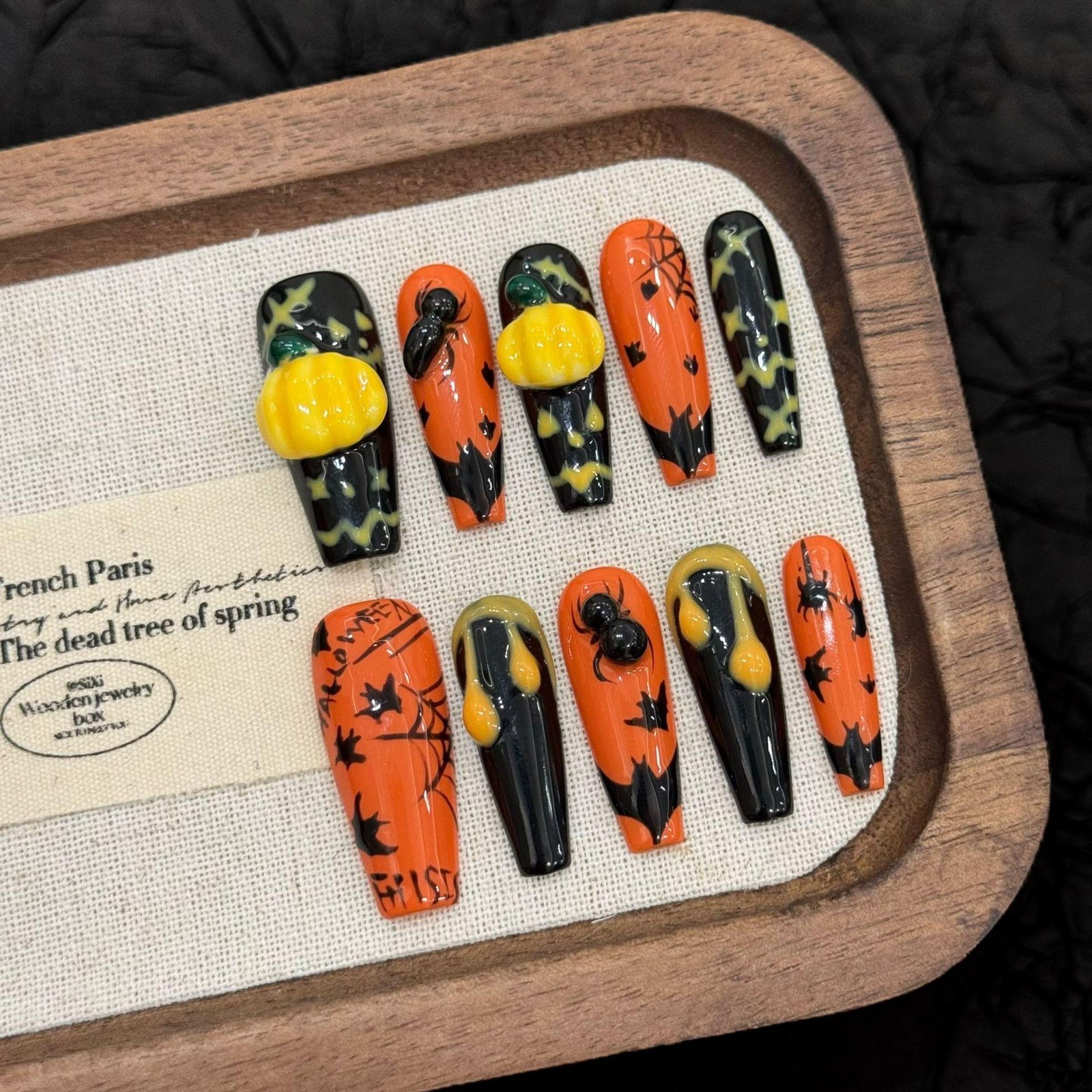 Handmade Halloween Funny 3D Skull Cartoon Ghost Face Fake Nail Press On Nail Set
