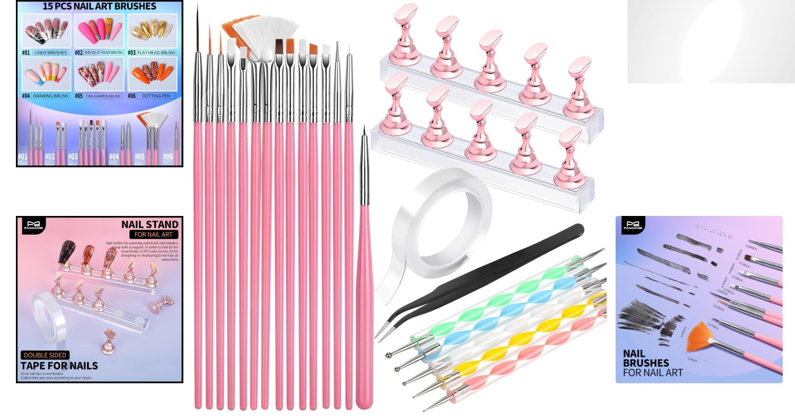 Professional Nail Art Brush Set – 15 Brushes & 5 Dotting Tools + Stands