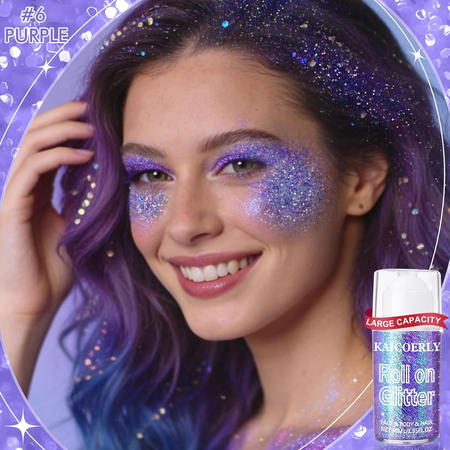 Roll-On Holographic Body Glitter Gel for Women, Sparkle Chunky Glitter Makeup fo
