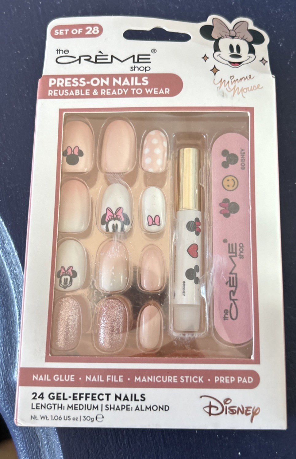 The Crème Shop Minnie Mouse Reusable Press On Nails 24 Gel Effect Med Length NEW