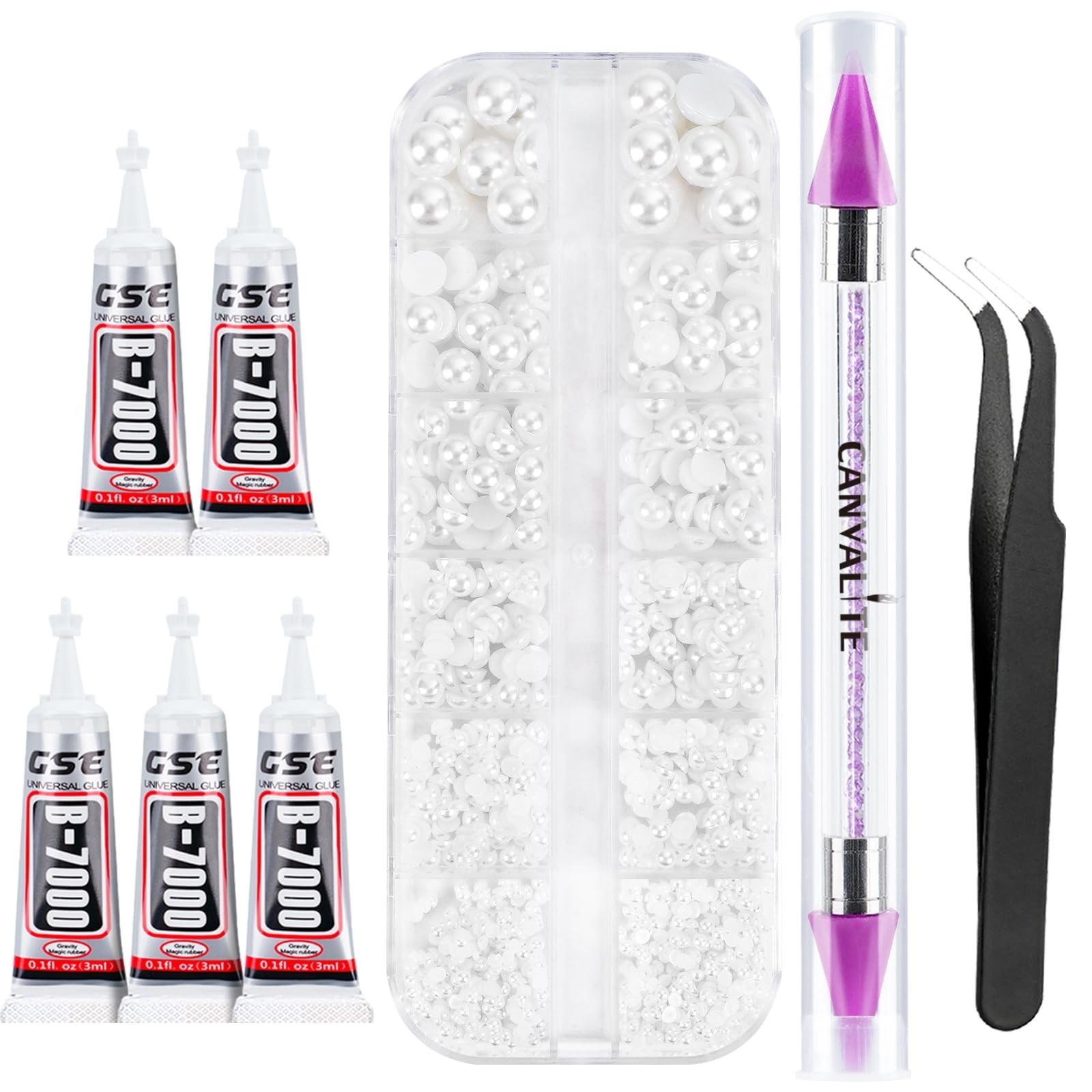 Canvalite Flatback Nail Pearls for Crafting, Multiple Sizes Half Pearls with …