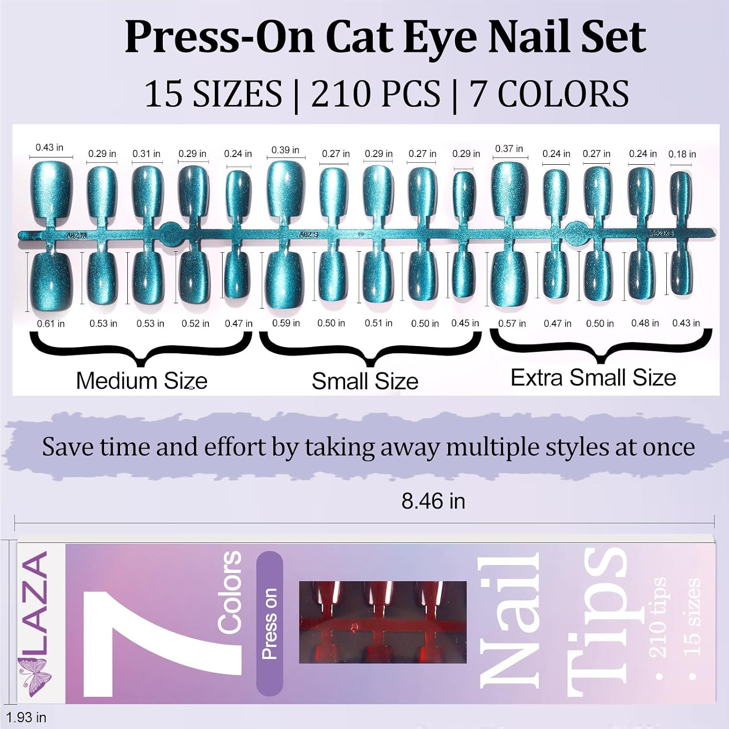 210Pcs Cat Eye Press on Nails for Women 7 Colors Short Square Reusable Nail Tips