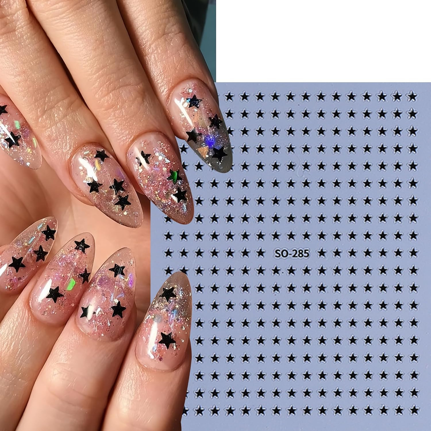 8 Sheets Star Nail Stickers 3D Self-Adhesive Celestial Nail Decals 8 Colors Mini
