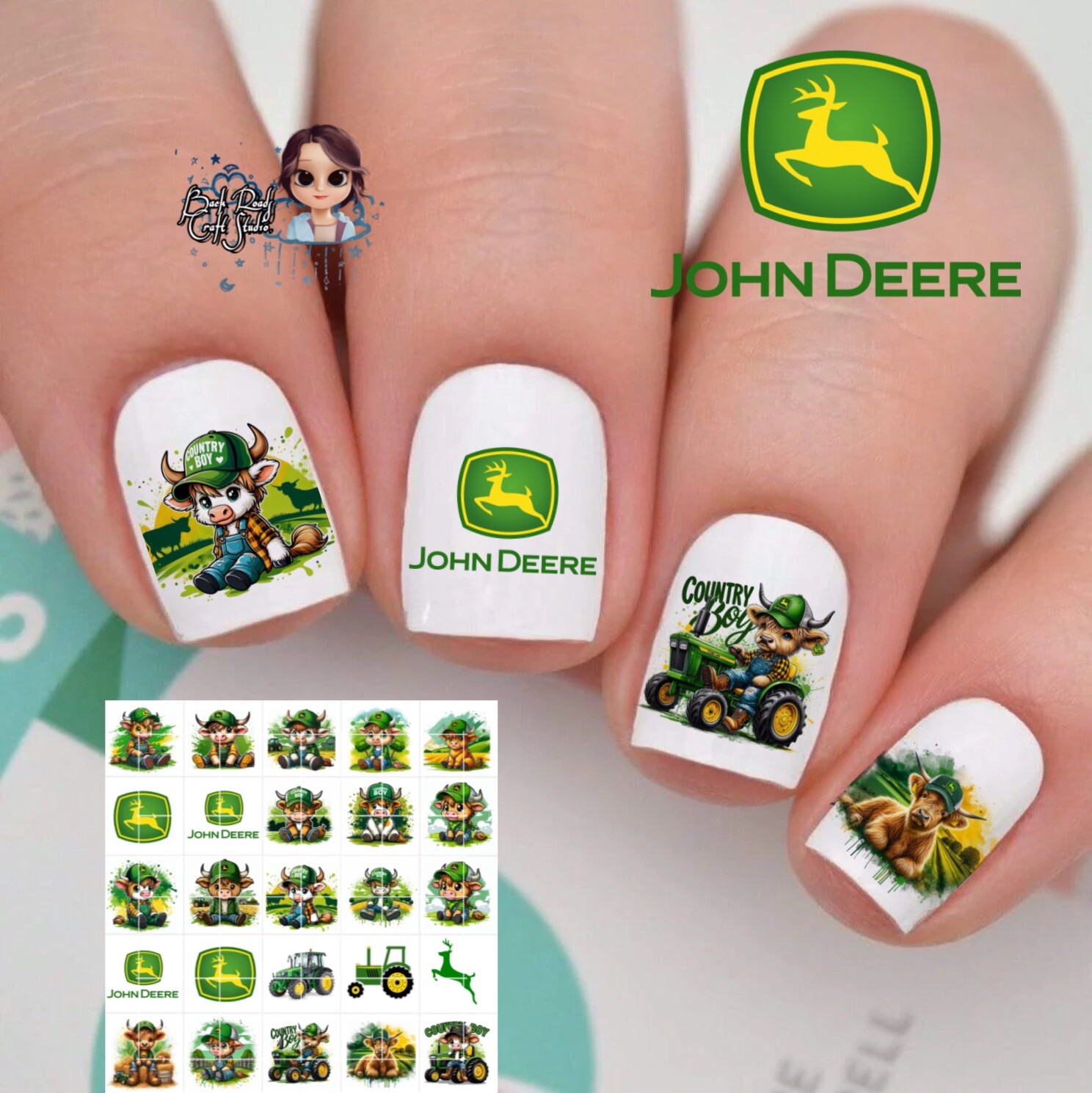 John Deere And Cows Waterslide Nail Decals Set Of 50 Instructions & Bonus