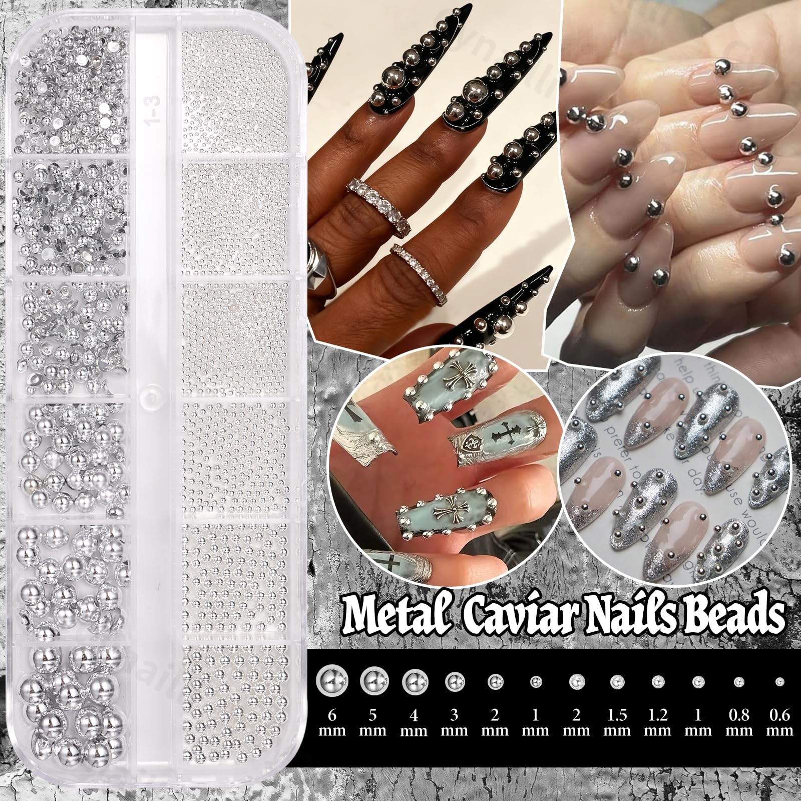 Black Silver Punk Spike Nail Charms Caviar Beads Gothic Metal Studs Rivet