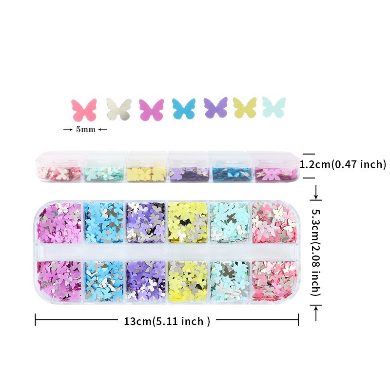 12 Grids Nail Sequins Flakes Art 3D Decoration Butterfly Accessories Glitter Set