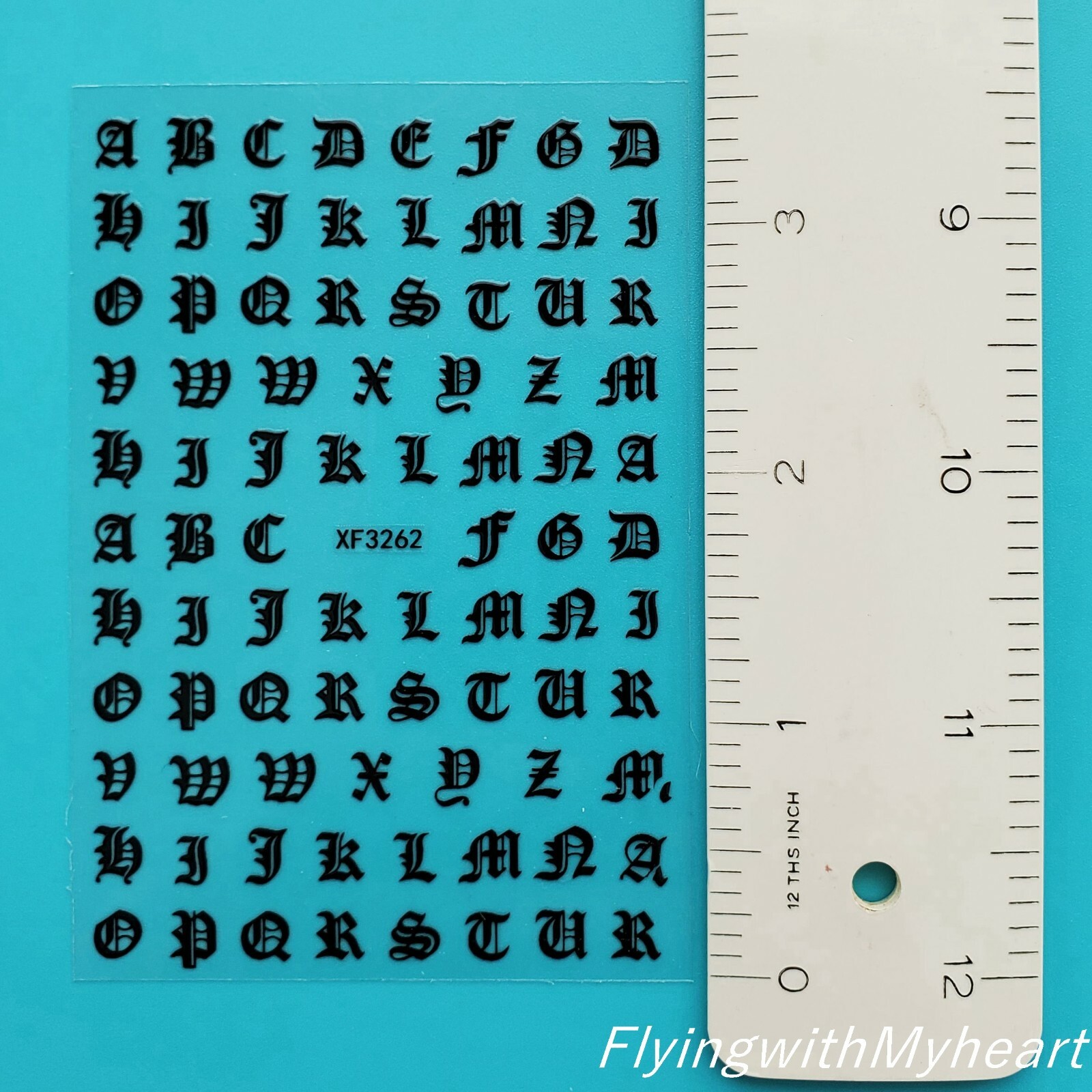 7 Colors Art Old English Letters Latin Roman Nail Decals Sticker XF3262