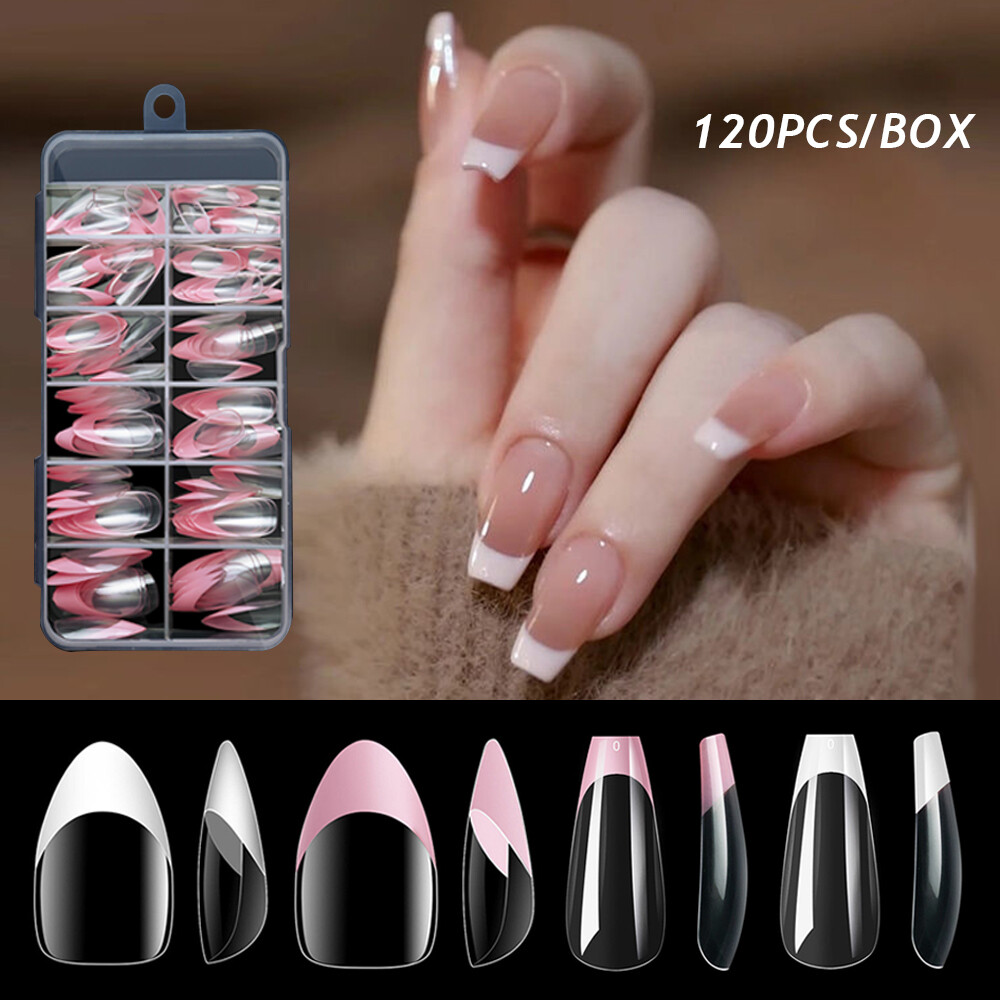 120Pcs/Box Short Square Nails Tips Full Cover Clear French False Nail Extension’