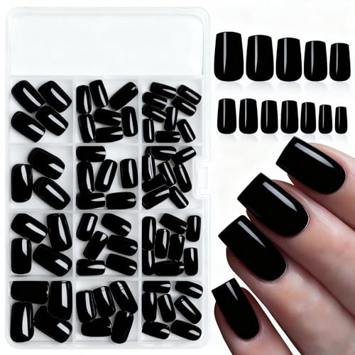 240pc Press on Nails Medium Square Fake Nails Press ons Square Nail Tips Black