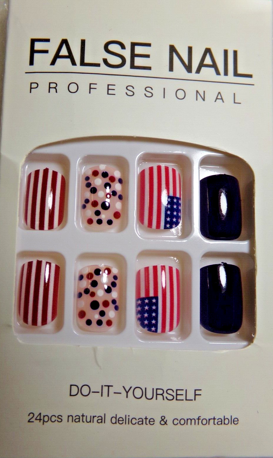 4th of July Nails Shiny American Flag Red White & Blue GLUE ON SHORT