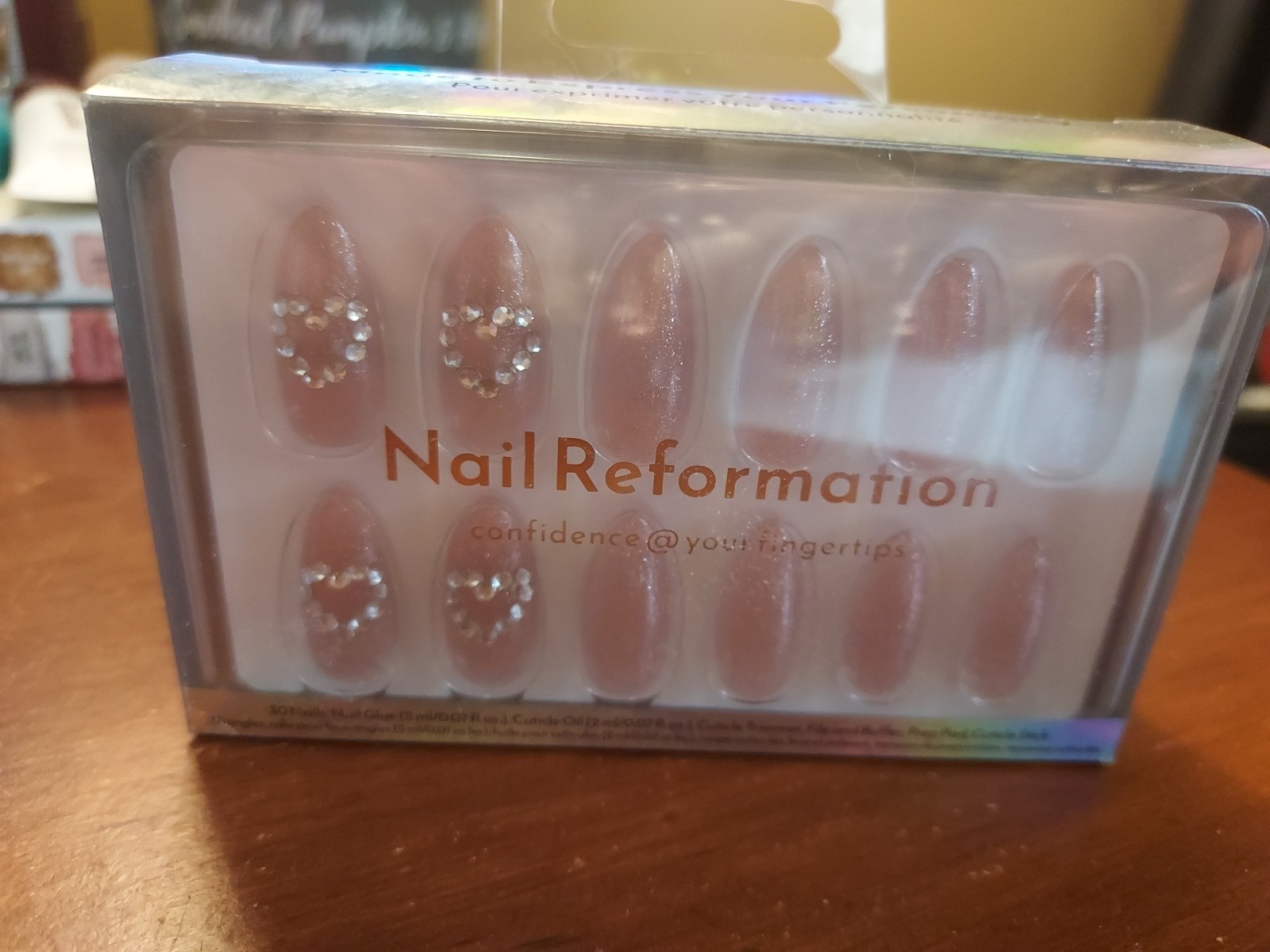 Reformation Nails Pink Pearl Medium Almond Glitter & Crystal 30 Nails New in Box