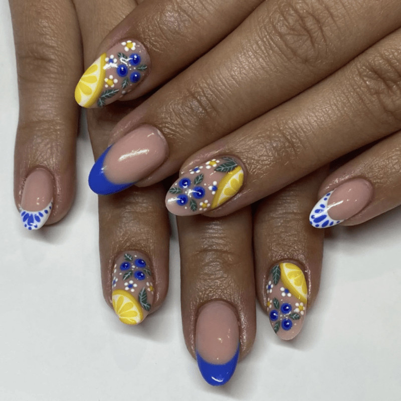 48pcs Short Oval Press‑On Nails, Round Lemon Summer Sweet Girl Style Manicure