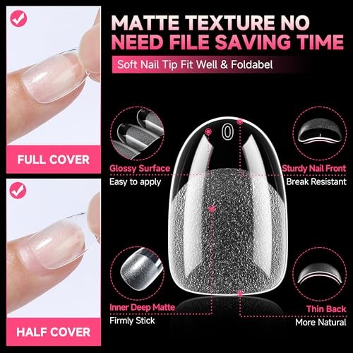 Oval Round Nail Tips Pre-shaped Half Matte 120pcs Short Oval A-Short Oval