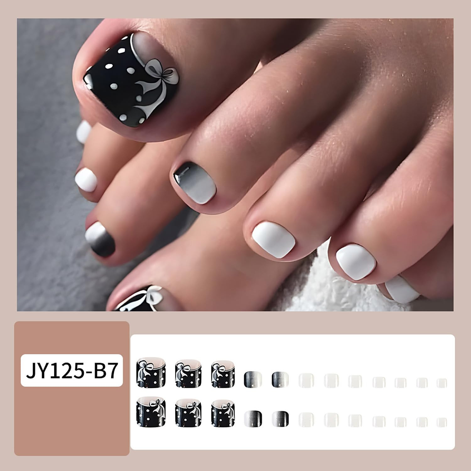Press on Toenails with Designs Acrylic Fake Nails for Toe Artificial False Nails