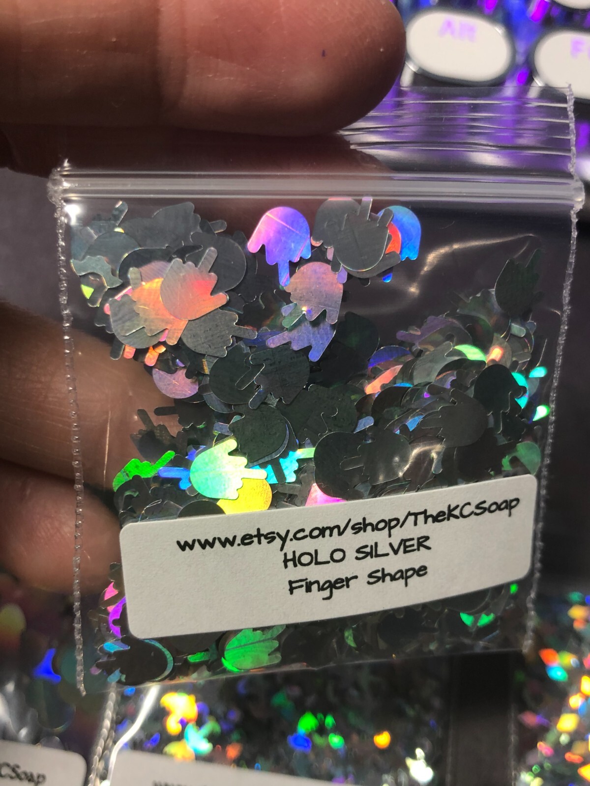 50g Solvent Resistant MIDDLE FINGER shape Glitter HOLO SILVER Nail ART Craft