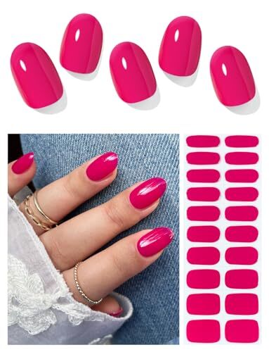Semi Cured Gel Nail Strips (Rose Purple)-20 PCS Pink Red Gel Nail Stickers |