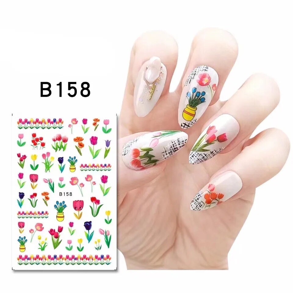 3D Nail Art Sticker Tulip Flower Leaf Floral Decals Manicure Peels & Stick 158