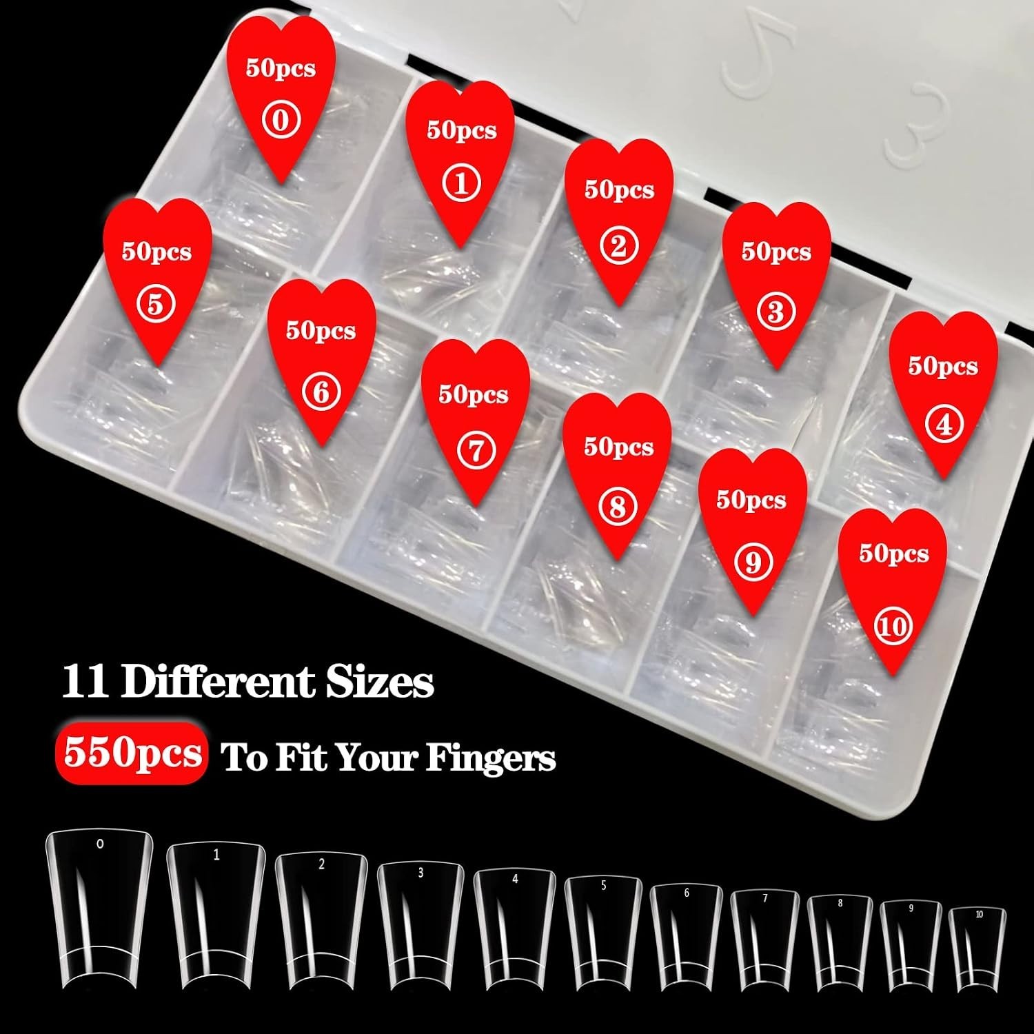 550PCS Clear Duck Nail Tips Half Cover Fan Flare Extra Short Curved French 11
