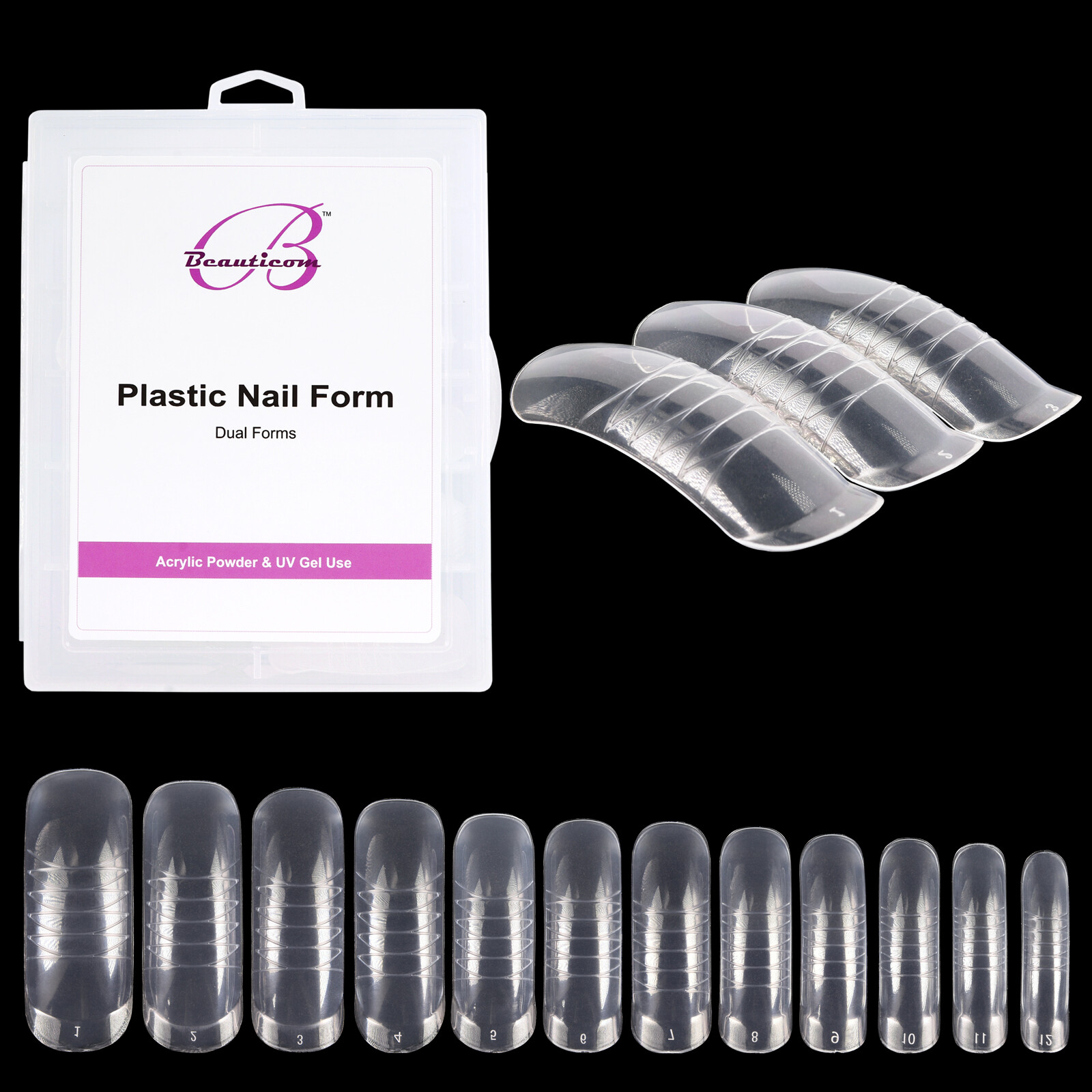 Beauticom USA Dual Nail Form Set Box-Frosted Form Box with 120 Pieces False Tips