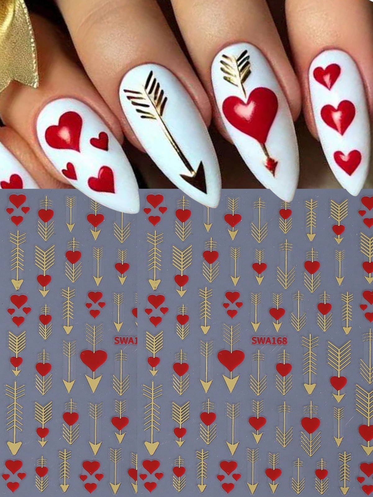 ❤️ 2-Pack 3D Red Heart Nail Stickers – Valentine’s Gold Arrow Designs UK 🇬🇧