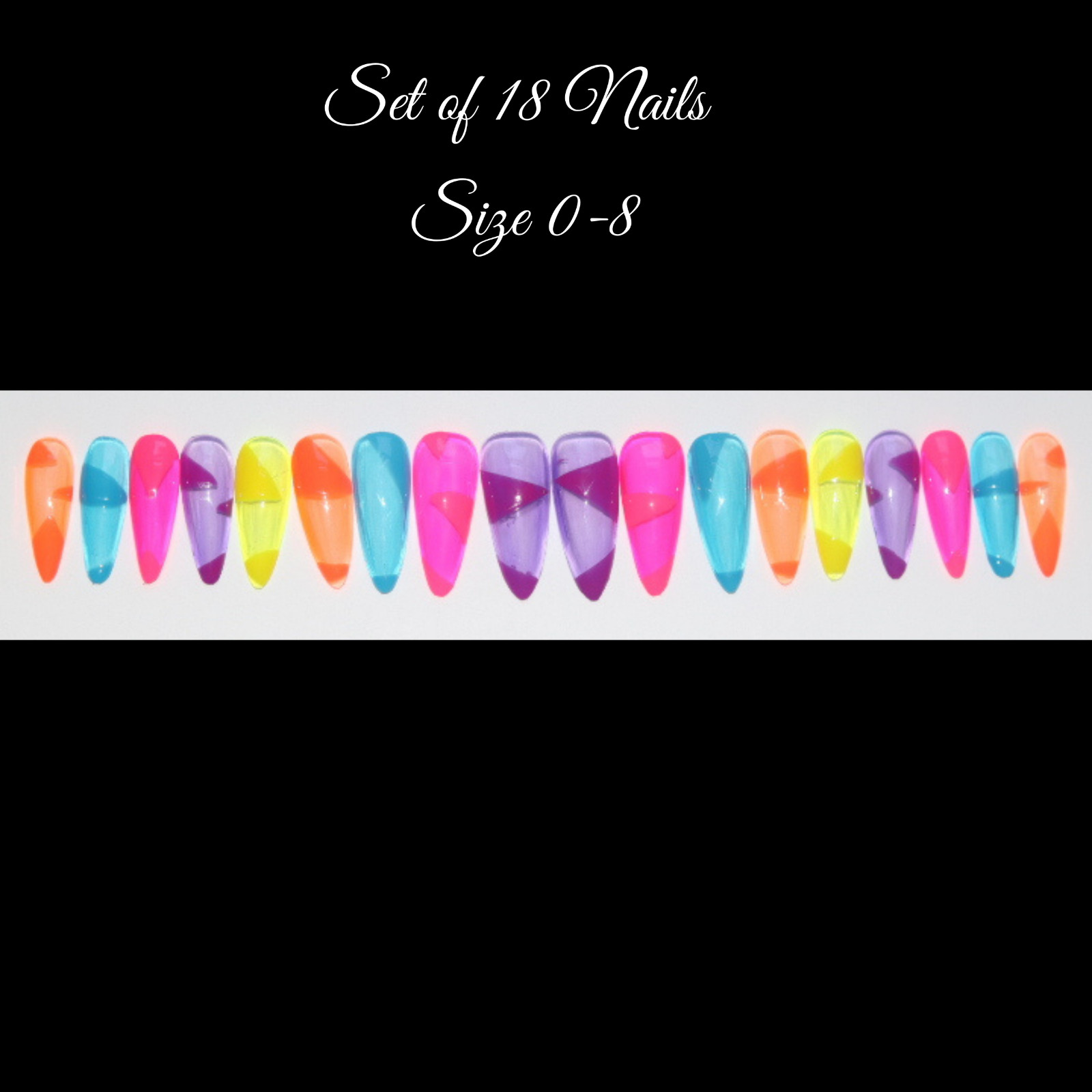 90’s Inspired Neon – press on nail set- (Set of 18 sizes 0-8) long Almond
