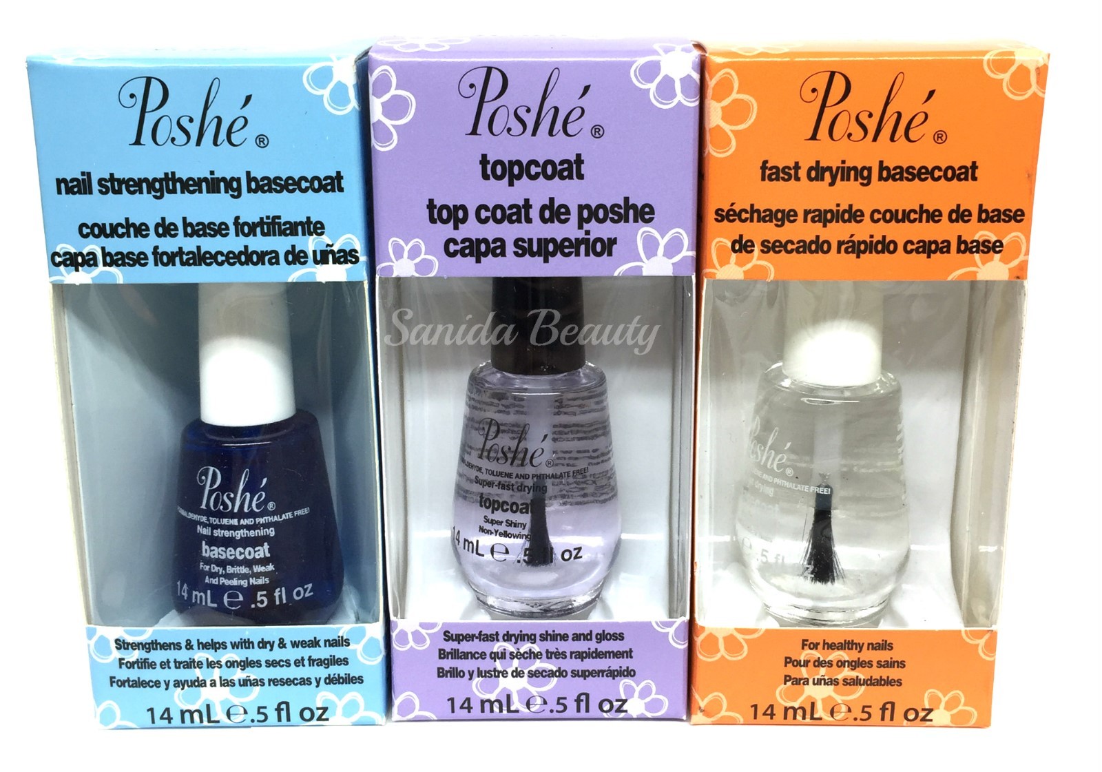 POSHE BASECOAT, TOPCOAT AND CUTICLE CARE – 14ML/0.5OZ – Pick your choice