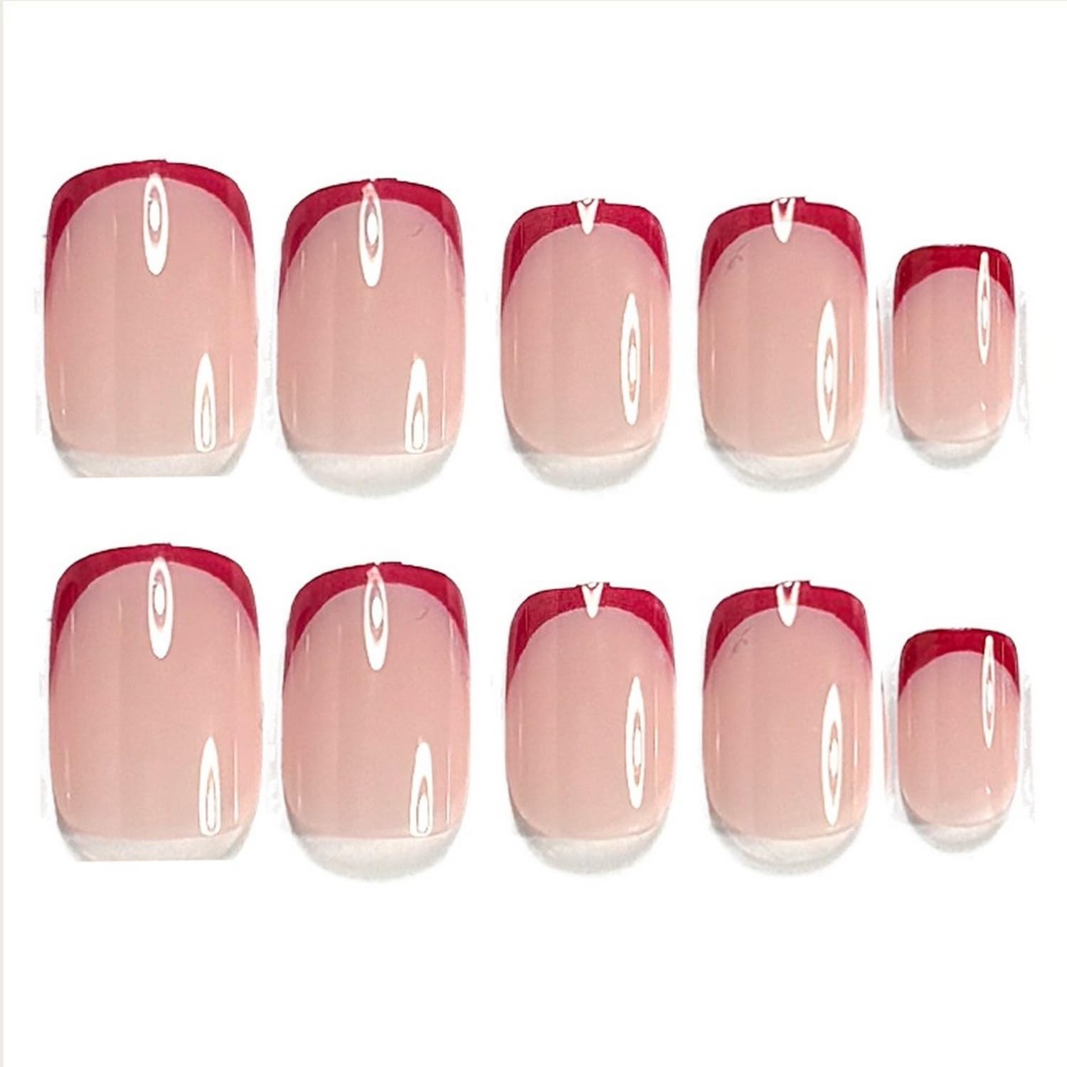 Red French Tip Press on Nails Short Square Petite Fake Nails Reusable False N…
