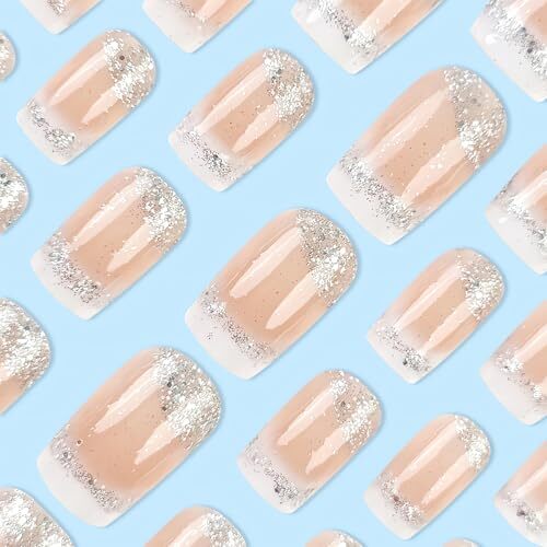 SINSEN French Tip Press on Nails Short Square Fake Nails Cute Glue on style1