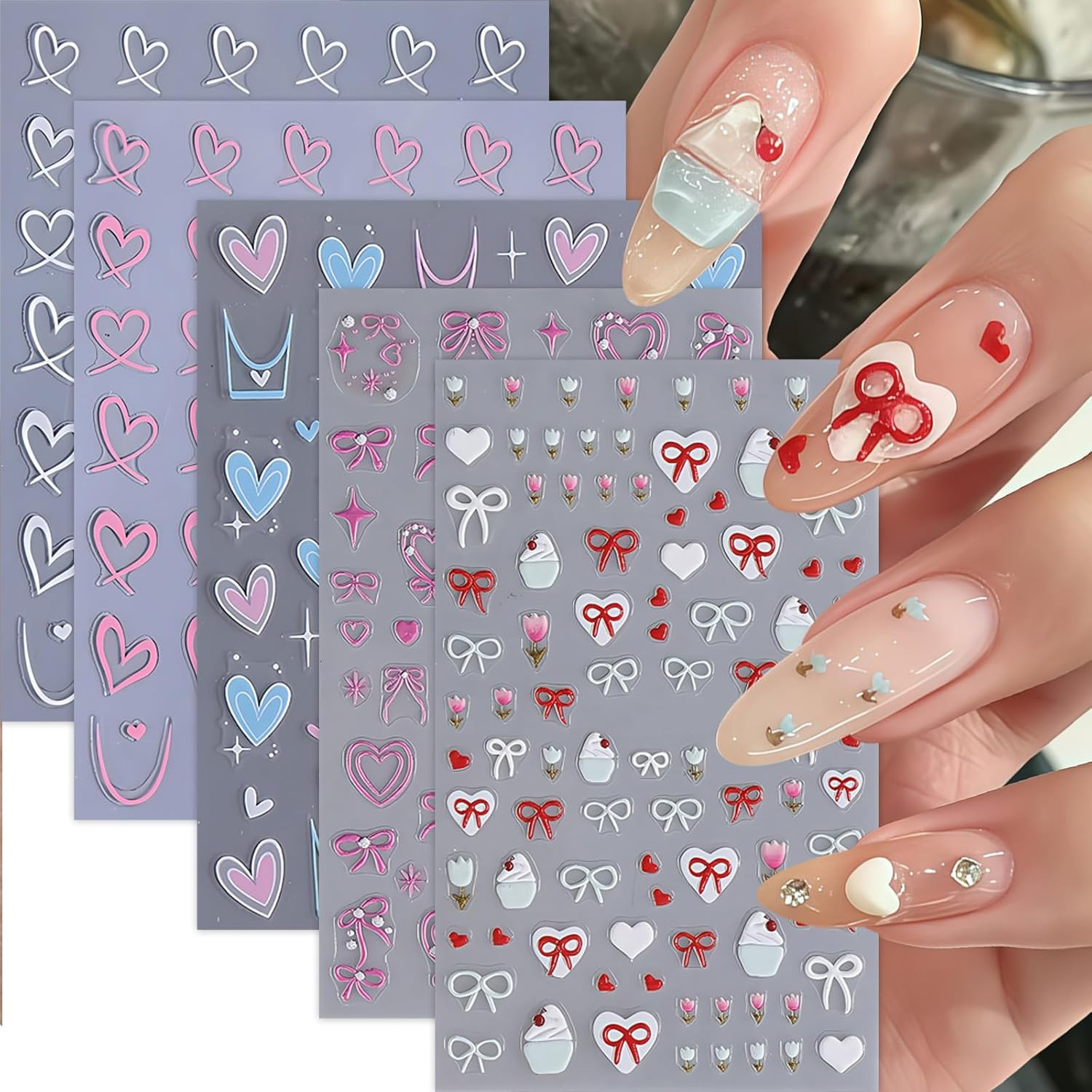 2 Sheets Flower Nail Stickers for Nail Art 5D Embossed Nail Decals Hibiscus Self